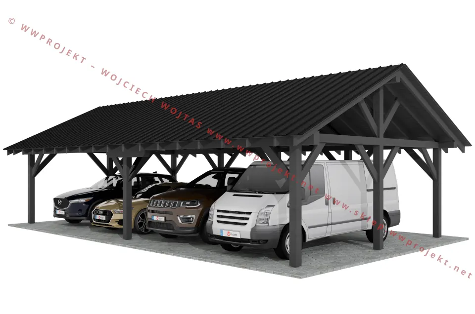 Projekt wiaty samochodowej drewnianej 6m x 11m