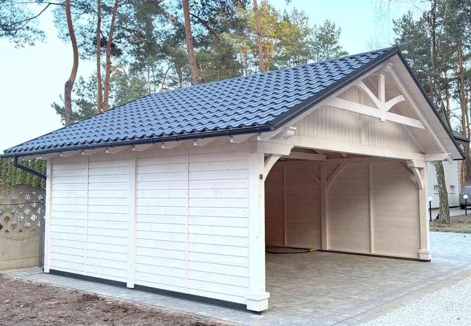 Wiata drewniana 6×6 dwuspadowa - Warszawa, realizacja WW Projekt