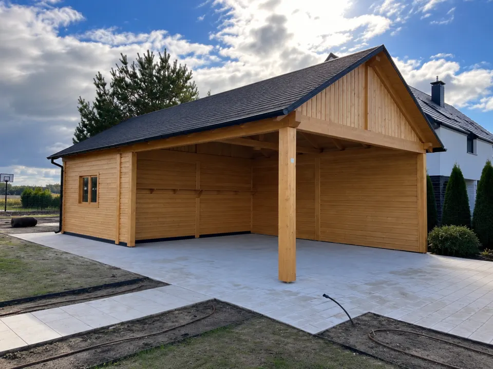 Wiata drewniana 10×5 z pomieszczeniem gospodarczym 4x5