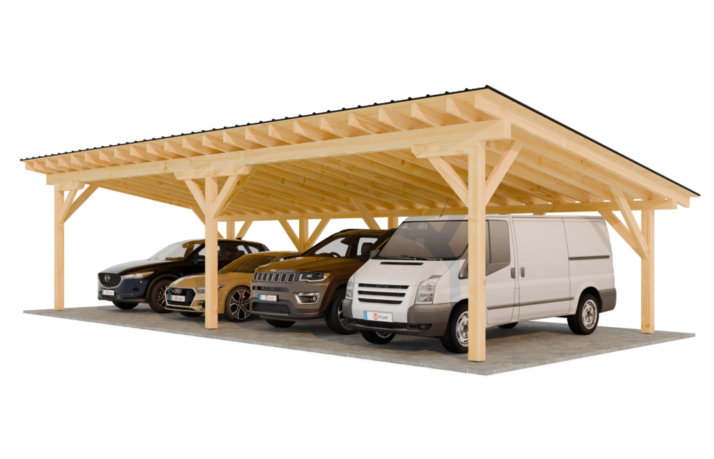 Projekt wiaty samochodowej fotowoltaicznej 5m x 12m z drewna
